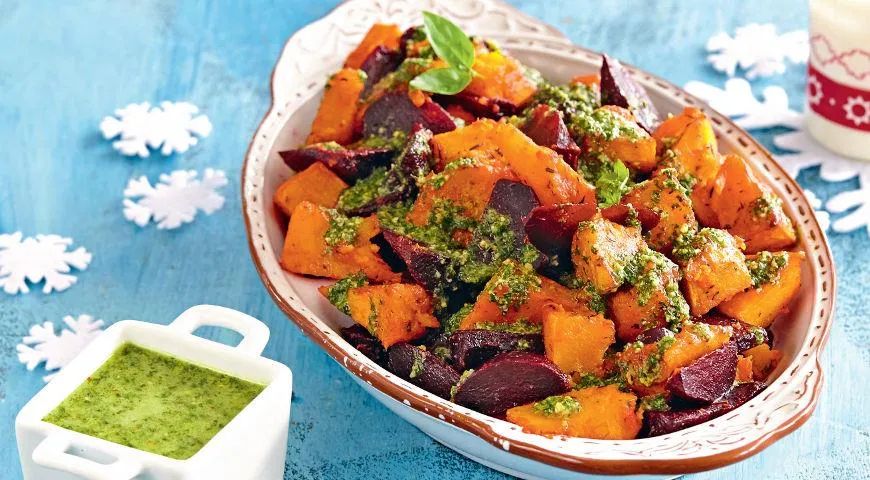 Печеная тыква и свекла с домашним песто: осенний кулинарный шедевр