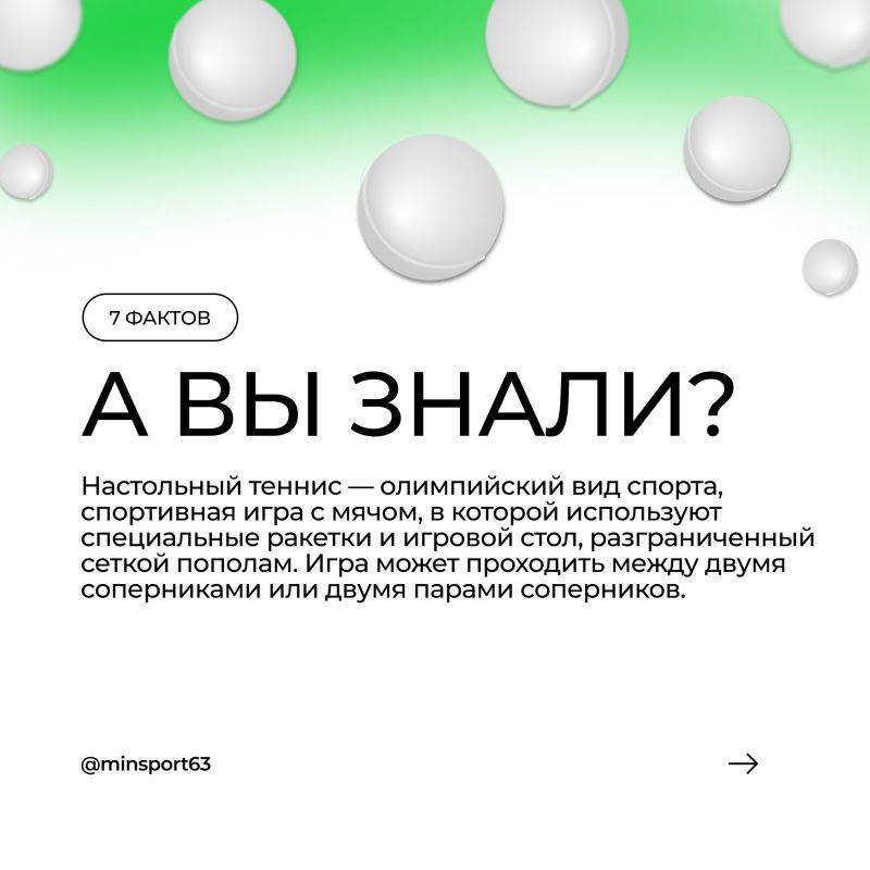 А вы знали?. Любопытные факты о настольном теннисе: из чего делают ракетки? С какой скоростью летит мячик? В чем польза регулярных занятий? Узнавайте новое в рубрике #историяспорта63 Самарский спорт