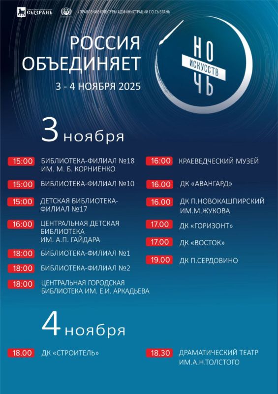Афиша Всероссийской акции «Ночь искусств» в День народного единства Афиша Всероссийской акции «Ночь искусств» в День народного единства