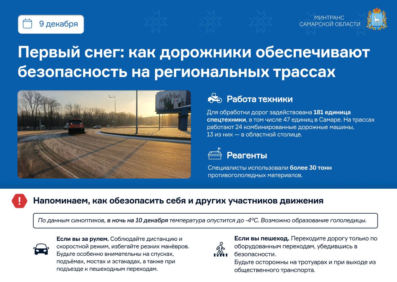 На трассах региона — первый снег этой зимы