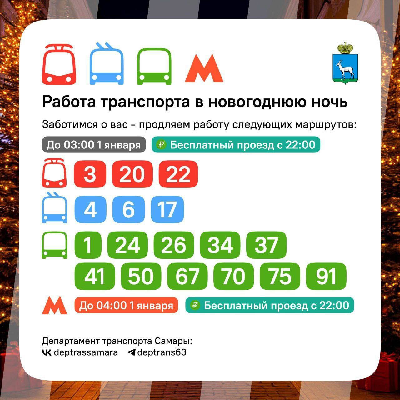 В Самаре проезд в новогоднюю ночь будет бесплатным