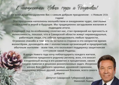 С наступающим Новым годом и Рождеством поздравляет депутат Самарской Губернской Думы Николай Лядин