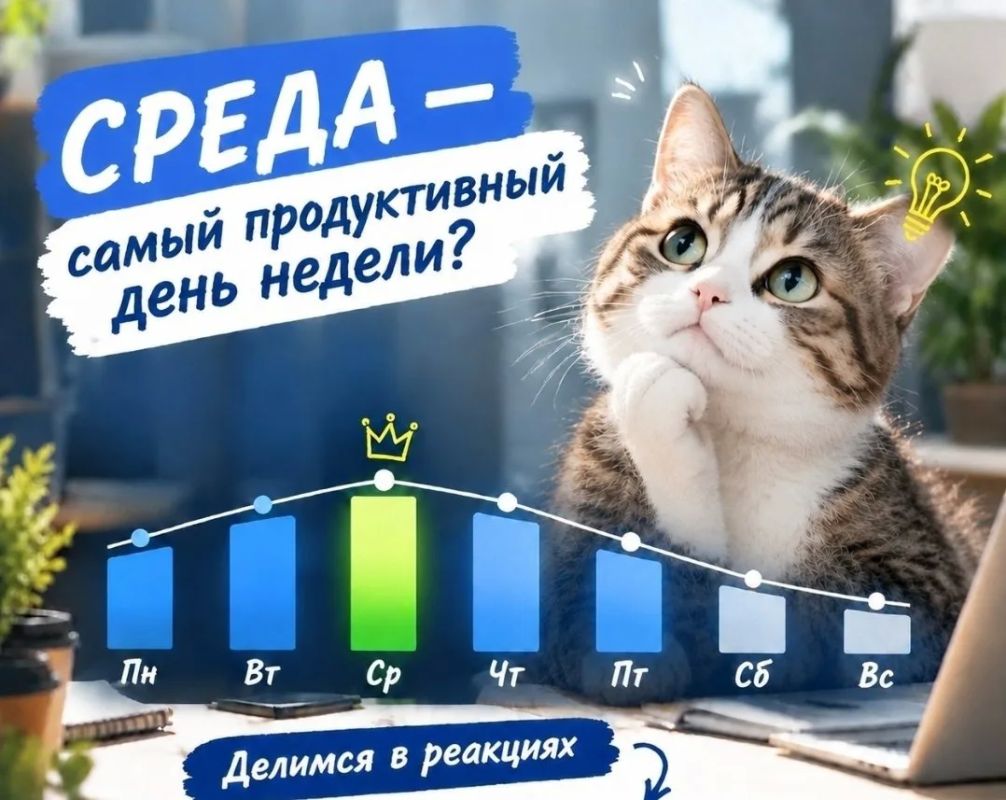 Среда считается самым эффективным рабочим днём недели с точки зрения биоритмов человека