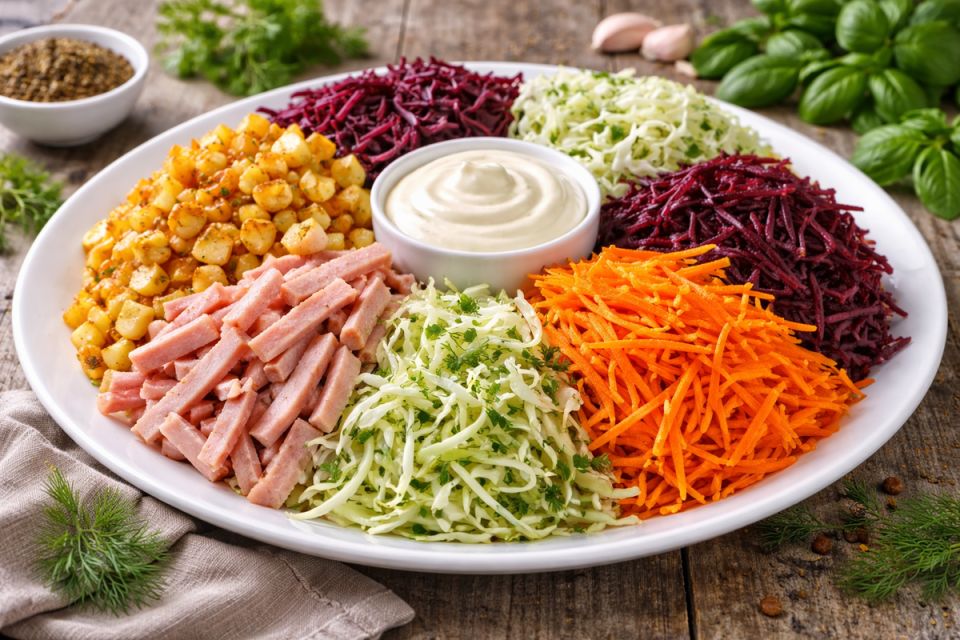 Съедите тонну овощей и не заметите: классный салат «Поляна» с запечённой картошкой